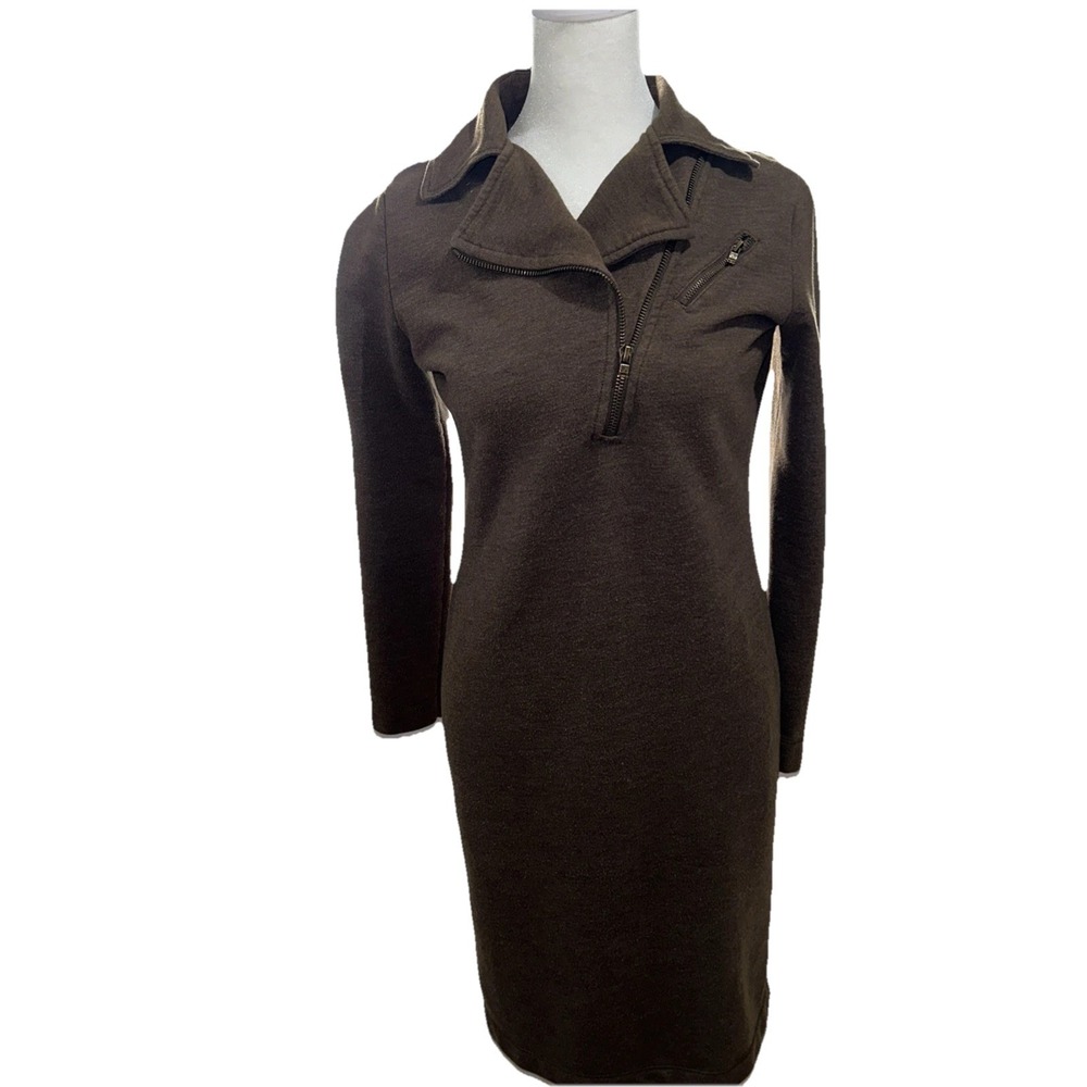 LRL Sweater Dress Womens Brown Zip Collar Long Sleeve Fleece SIZE Small